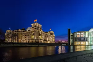 A View Of The Reichstag Building At Night